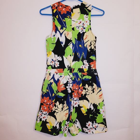 1901 womens black and green floral print cotton poplin v-neck romper size XS - Picture 2 of 10